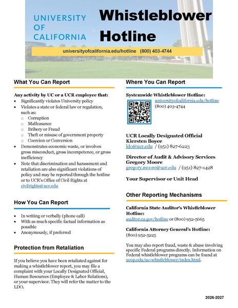 2026 UCR Whistleblower Hotline Poster image